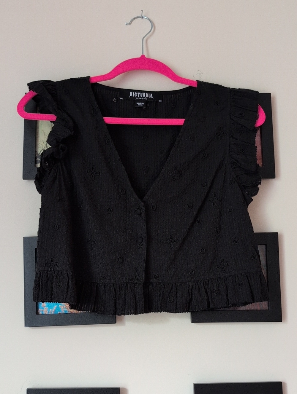 Disturbia Black Eyelet Ruffle Crop Top